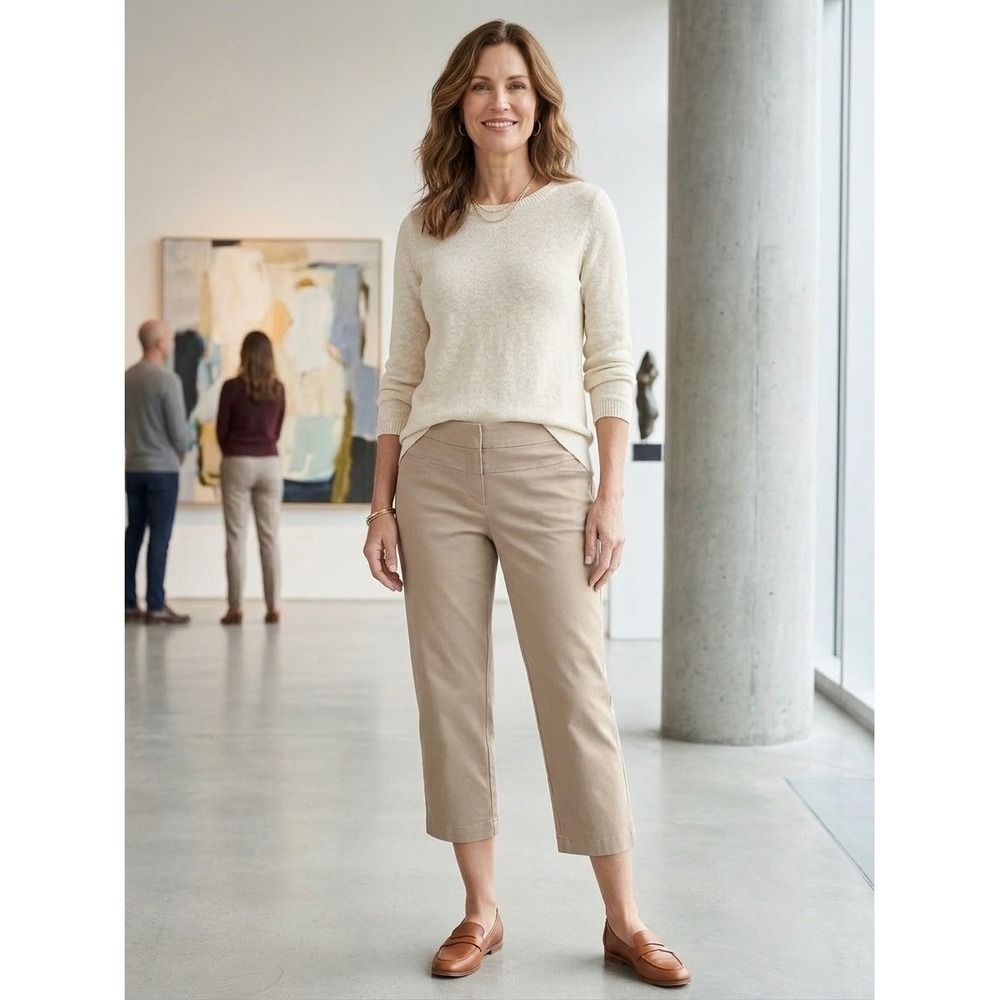 J.Jill Stretch Khaki Tan Crop Pants Petite 8 Mid Rise Chino Trousers 94152011P